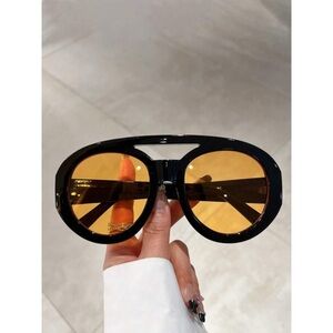 NWOT Black and Orange Round Frame Top Bar Sunglasses